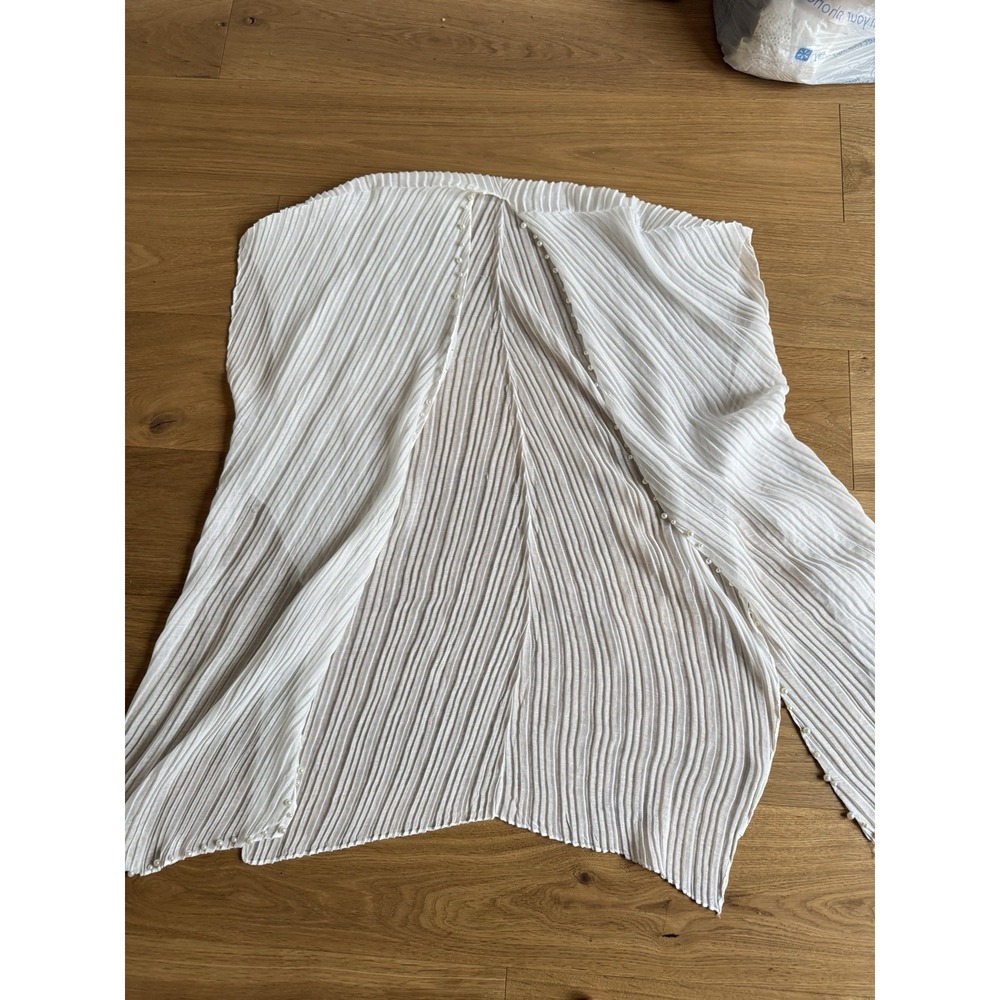 Sheer White Faux Pearl Trim Open Front Kimono Cardi Coverup OSFM Boho Beachy - Picture 5 of 6